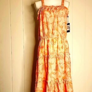 TOMMY HILFIGER peach Tiered Ruffle Paisley Print Boho Flowy Boho Maxi Dress